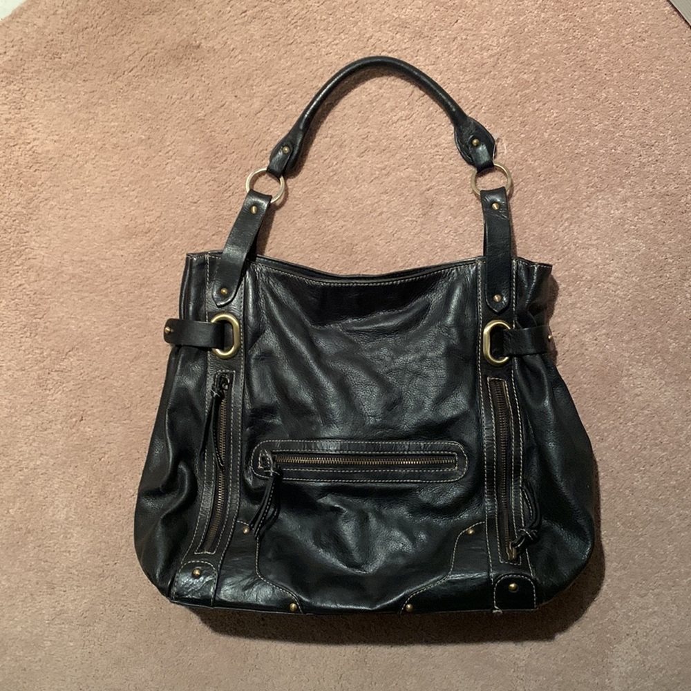 Michael Rome Italian Rich Leather Handbag with Brass Hardware